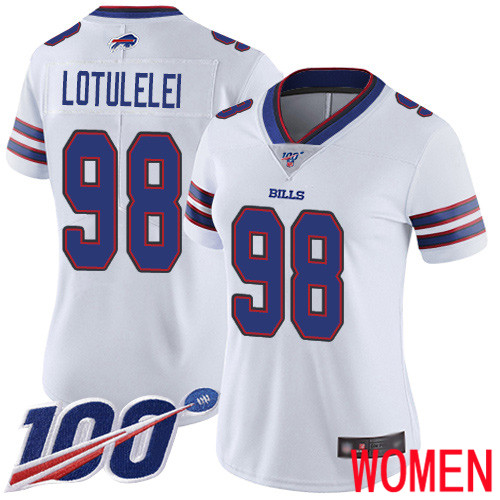 Women Buffalo Bills #98 Star Lotulelei White Vapor Untouchable Limited Player 100th Season NFL Jersey->women nfl jersey->Women Jersey